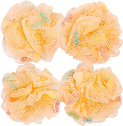 Loofah Bath Sponge, Body Scrubber Mesh, Pouf Shower Ball, Exfoliating Shower Sponge with Foam Exfoliating Beads, Pack of 4 (Orange)...