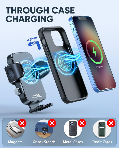 Wireless Car Charger,15W Qi Fast Charging Car Charger Phone Holder Mount for Car Air Vent Compatible with iPhone 14 13 12 11 Pro Max/XR/XS/X, Sams...