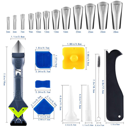 Caulking Tool Kit, 28PCS Silicone Caulking Tools(Stainless Steelhead) Caulking Tool Sets Silicone Sealant Finishing Tool, Great Tools for Kitchen ...