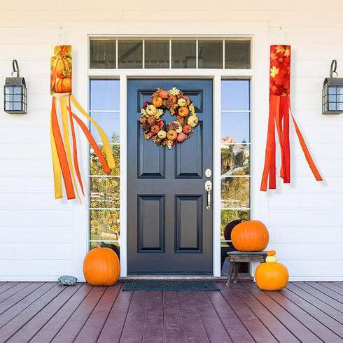 NOVWANG 2 Pieces 40 Inch Fall Windsocks?Pumpkin Maple Leaf Wind Socks for Outside Decor Hanging Flag for Home Garden Yard Wall Balcony Decoration...