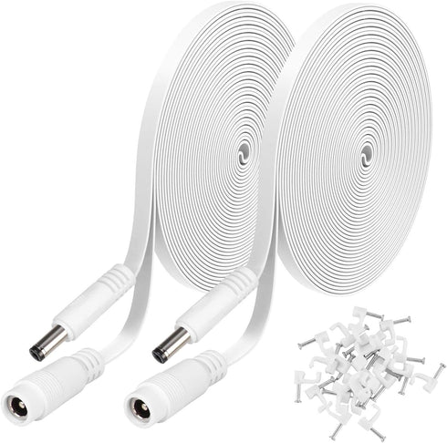 Uogw 2 Pack 20ft/6m DC Power Extension Cable 2.1mm x 5.5mm Compatible with 12V DC Adapter Cord for CCTV IP Camera, LED, Car, White...