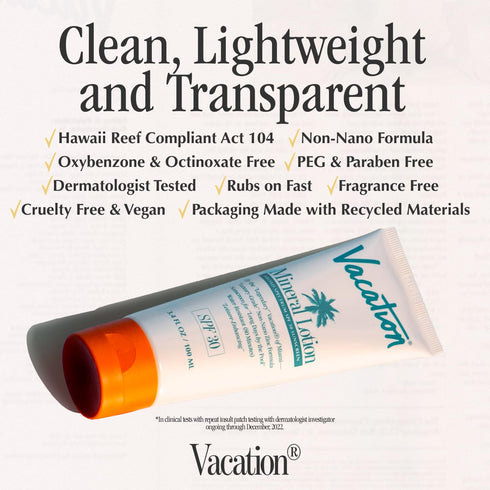 Vacation Mineral Lotion Sunscreen SPF 30 + Air Freshener Bundle, Premium Zinc Sunscreen For Sensitive Skin, Hydrating + Lightweight Mineral Based ...