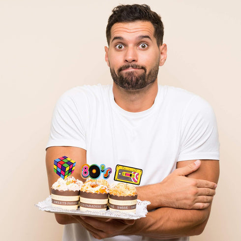 48pcs 80's Cupcake Toppers 80's Retro Cupcake Toppers - Totally 1980s Party DIY Dessert Cupcake Toppers Supplies - 80's Decade Throwback Party Fav...