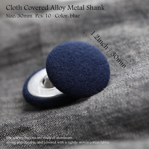 10PCS Fabric Cloth Covered Buttons with Metal Shank Buttons for Suits Gowns Blouses Tuxedo Sweaters Fabric Buttons Blue 30mm...