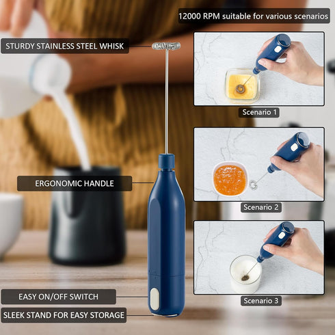 Electric Milk Frothers Handheld,Foam Beater Milk Frother,Battery Operated Mini Smoothie Blender For coffee whipping cappuccino latte milk matcha h...