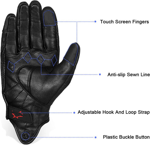 Full Finger Goat Skin Leather Touch Screen Motorcycle Gloves Men S,M,L,XL,XXL (Non-Perforated, L)...