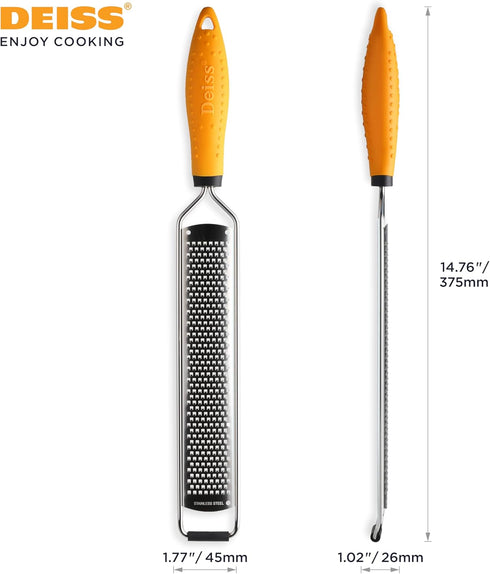 Deiss PRO Citrus Lemon Zester & Cheese Grater — Parmesan Cheese, Lemon, Ginger, Garlic, Nutmeg, Chocolate, Vegetables, Fruits - Razor-Sharp Stainl...