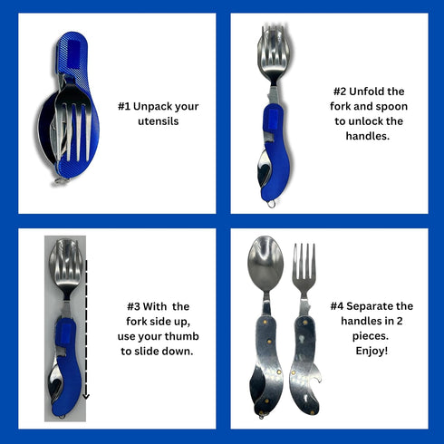 Stainless Steel Camping Cutlery and Kitchen Utensil Set - Prepper Gear and Supplies for Camping Cooking, Silverware, Sporks, Knives, Survival Gear...