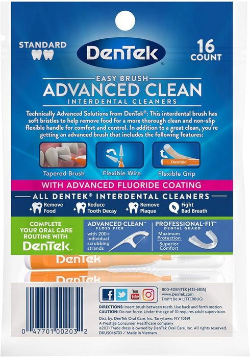 DenTek Easy Brush Advanced Clean Interdental Cleaners, Standard, 16 Count, 6 Pack...