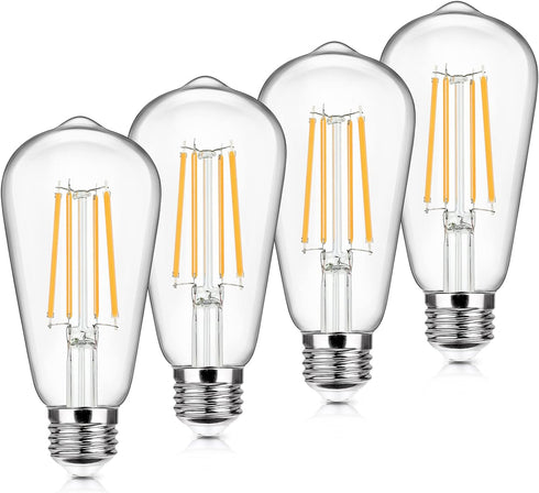 4-Pack Vintage LED Edison Bulbs 100W Equivalent 1400LM High Brightness 8W ST58 LED Filament Light Bulbs 3000K Warm White E26 Medium Base CRI90+ An...