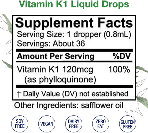HoneyCombs Vitamin K1 Supplement Liquid Drops - High Potency Vitamin K1 Liquid Drops for Men & Women - Maintain Bone Health, Teeth, Skin and More ...