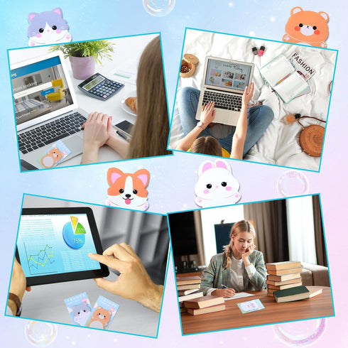 Cute Self Stick Notes, 6 Pack Cartoon Animal Sticky Note Kawaii Markers Flags Memo Pads Small Sticky Memo Pad Dog Cat Rabbit Bear Shape 8x5cm/3.2x...