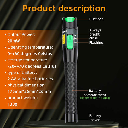 Aluminium Alloy 20km Visual Fault Locator Fiber Optic Cable Tester/VFL for FC,SC,ST & LC Adapter...