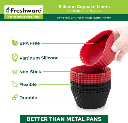 Freshware Cupcake Liners, Pack of 12 Silicone Muffin Cups, 3.8 Inch Silicone Baking Cups, Reusable & Non-stick Silicone Cupcake Liners for Party H...