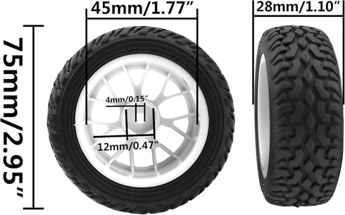 OD 75mm/2.95'' Rubber Tires & Plastic Wheel Rims 12mm Hex Compatible with Traxxas HSP Tamiya HPI Kyosho 1/10 On-Road Touring Racing Car,WLtoys 1/1...
