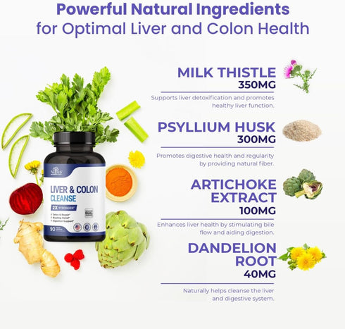 Liver Detox & Colon Cleanse - 2X Stronger Cleanse - Liver Cleanse Detox & Repair - Colon Cleanser & Detox - Premium Liver Support Supplement - Men...