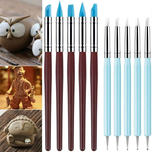 10 PCS Silicone Polymer Clay Sculpting Tool Pen Rubber Tip Color Shaping Wipe Out Carving Pen Brush Modeling Dotting Tool Pottery Craft...