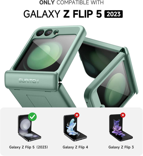 SURITCH for Samsung Galaxy Z Flip 5 Case with Built-in Screen Protector & Kickstand & Hinge Protection, Full-Body Shockproof Protective Cover for ...
