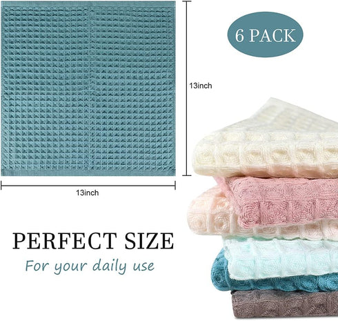 6 Pack Waffle Weave Dish Cloths, 13x13 Inch 100% Cotton Kitchen Towels for Washing Dishes - Super Absorbent, Quick Drying Dish Rags (Mixed Colors)...