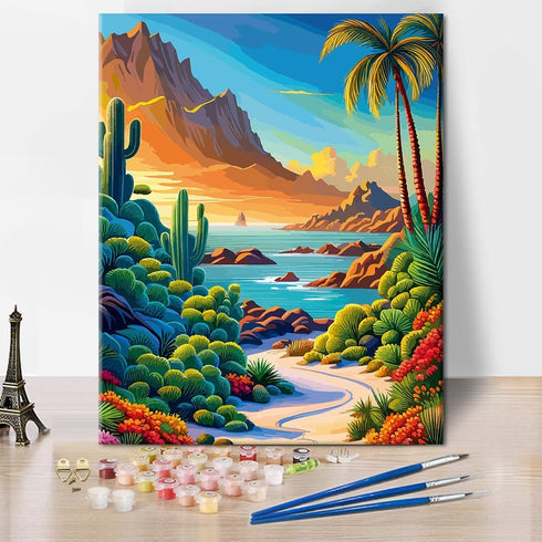 Garden Paint by Numbers for Adults Beginner, Cactus Abstract Painting Paint by Number Kits On Canvas Acrylic Paint Succulents Cacti Drawing Paintw...