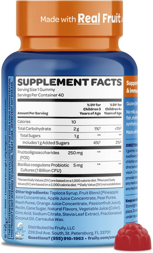 The Smurfs Kids Probiotic Gummies with 1 Billion CFU Probiotics & Prebiotics Chewable Probiotic Kids for Digestive Support, Healthy Gut & Immune H...