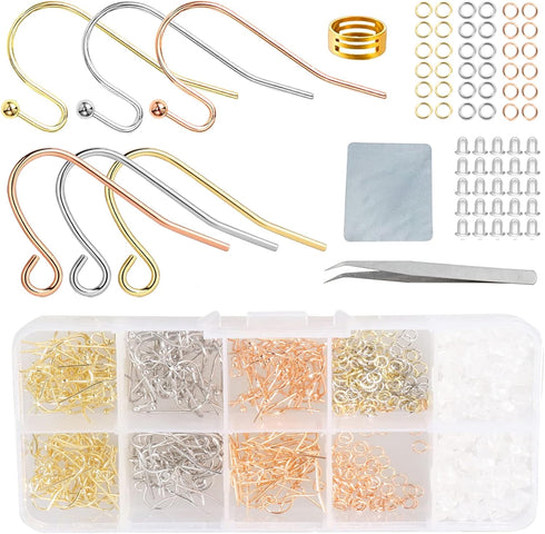 Rose Gold Earring Hooks - 630 pcs Earring Making kit with 14k Gold Hypoallergenic Earring Hooks, Jump Rings and Clear Rubber Earring Backs for DIY...