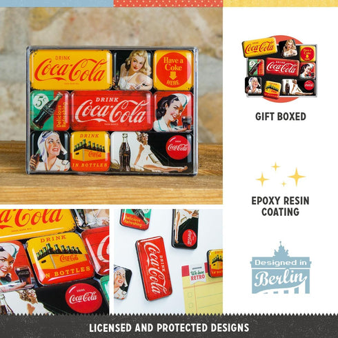 Nostalgic Art Coca-Cola Yellow Set of 9 Mini Fridge Magnets...