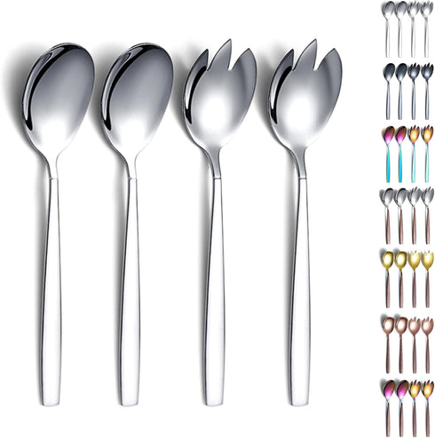 Salad Server Set 4 Pieces, Stainless Steel Salad Serving Set, Salad Spoon, Salad Servers, Salad Fork, Dishwasher Safe...