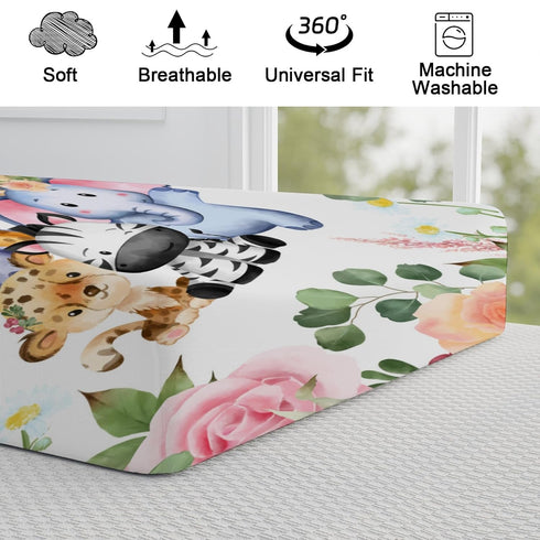 Jungle Safari Animals Tropical Leaves Flowers Changing Pad Cover Lion Elephant Zebra Giraffe Hippo Change Table Covers for Boys Girls Soft Stretch...