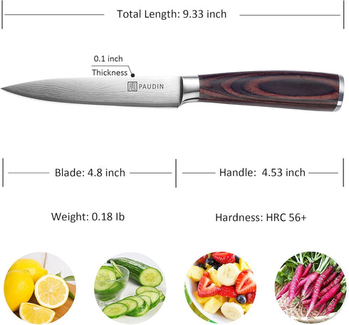 PAUDIN Utility Knife, 5 Inch Chef Knife, Ultra Sharp High Carbon Stainless Steel, Multipurpose Paring Knife for Fruit and Vegetable Cutting with W...