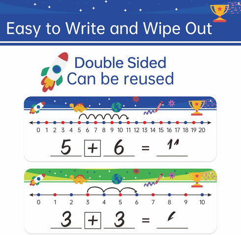32 Packs Numbers Line Dry Erase Board Cards, 4"x12" Double Sided Numbers Line Dry Erase Board, 0-10 on one Side and 0-20 on The Other Side; Classr...