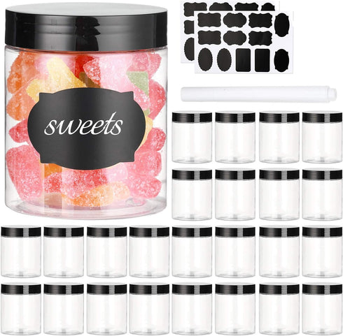 8 OZ Plastic Jars with Lids, 24 Pack Clear Plastic Slime Containers for Kitchen and Household Food Storage of Dry Goods, Creams and More, BPA Free...