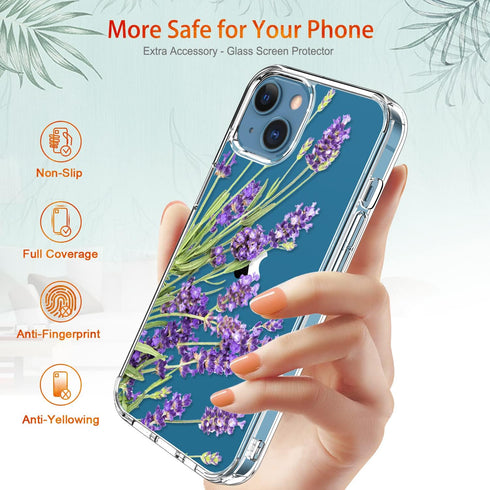 GiiKa for iPhone 13 Case with Screen Protector, Clear Full Body Protective Floral Girls Women Shockproof Hard Case with TPU Bumper Cover Phone Cas...