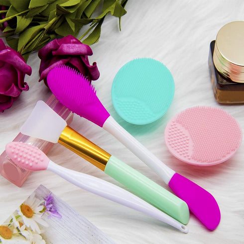 5PCS Silicone Face Scrubber Set, Lip Scrub Brush, Silicone Face Cleansing Brush, Face Applicator Tool and 2PCS Silicone Exfoliating Face Brush for...