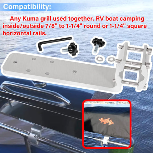 58182 Stow N' Go Grill Rail Mount Bracket, Compatible with Any Kuma Grill and RV Boat Camping Inside/Outboard 7/8" to 1-1/4" Round or 1-1/4" Squar...
