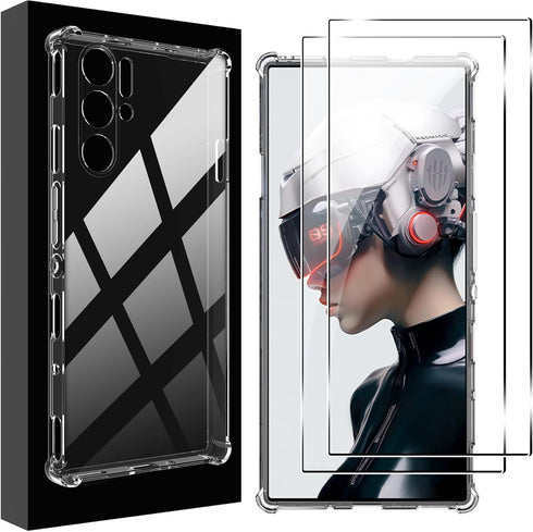 for ZTE Nubia Red Magic 9 Pro Case with Screen Protector (2-Pack), HD Scratch Resistance 9H Tempered Glass,Transparent TPU Shock-Absorption Flexib...