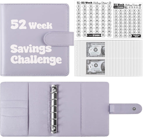 52 Week Money Saving Challenge Binder, A7 Savings Challenges Books with Envelopes, Money Saving Budget Binder for Saving $1000, Purple...