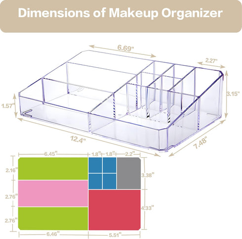 Clear Makeup Organizer, Makeup Brushes Storage Case, Cosmetic Display Case Tray, Tiered Skincare Organizer, Acrylic Lipstick Holder Countertop Des...