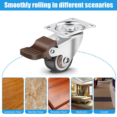 Nefish 4 Pack 1" Small Caster Wheels for Furniture Low Profile Soft Rubber Casters Swivel Plate Castors Rolling Smooth, Load Capacity 100 Lbs for ...