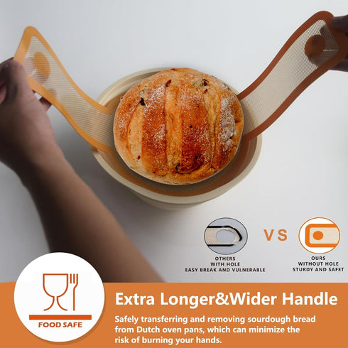 2Pcs Silicone Bread Sling Oval And Round For Dutch Oven, Non-Stick & Easy Clean Reusable Silicone Baking Mat With Long Handles Sourdough Bread Bak...