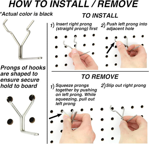 Steel Pegboard Hooks 50-Pack 1" + 2” L Hook, Black - Will Not Fall Out, Fits Any Peg Board - Organize Tools, Accessories, Workbench, Garage Storag...