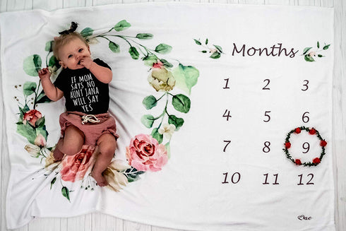 Baby Monthly Milestone Blanket for Girl & Boy - Floral Plush Fleece for Baby Photo – Baby Shower/Registry Gift – Baby Safe Soft Wrinkle Free - Swa...