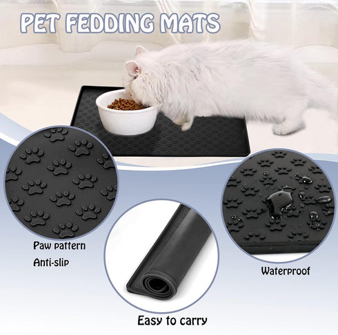 Dog Cat Pet Food Mat for Floor Dog Feeding Bowl Mat for Food and Water Raised Edges Dog Cat Mat for Food and Water Prevent Spill on Floor Waterpro...