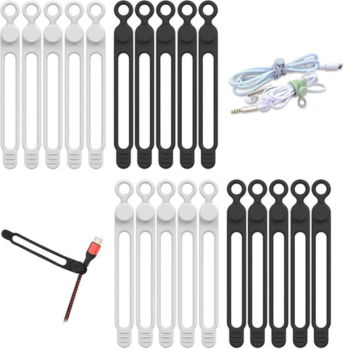20pcs Silicone Cable Ties,Reusable Cable Management Organizer, Wire Ties?Travel Cord Ties?Cord Organizer for Bundling Cable Cords in Home,Office,K...