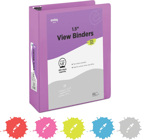 3 Ring Binder 1.5 Inch Purple, 1 ½ inch Binder Clear View Cover with 2 Inside Pockets, Colored School Supplies Office and Home – by Enday...