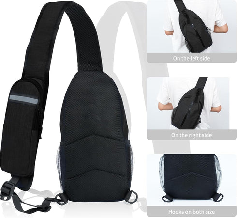 Sling-Bag Crossbody-Bag Women-Men Backpack-Daypack - Hiking Chest Travel with Water Bottle Pocket Portable Hiking Daypacks For Women Black...