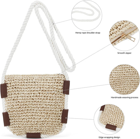 Straw Bags for Women Beach Wicker Purse Woven Rattan Clutch Shoulder Bag Small Purses for Women Crossbody Purses for Women Crossbody Sling Bags fo...