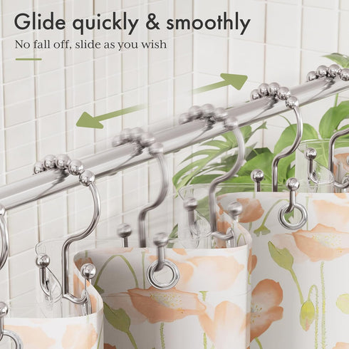Amazer Shower Curtain Hooks, Plastic Double Shower Curtain Rings, Shower Hooks for Bathroom Shower Curtain Rod - Set of 12, Nickel...