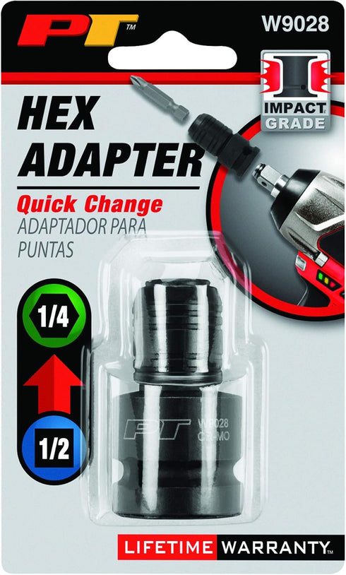 Performance Tool W9028 Hex Impact Adapter 1/2 X 1/4 IN, Converts Impact Wrench to Power Screwdriver for Tight Spaces and Precision Work...
