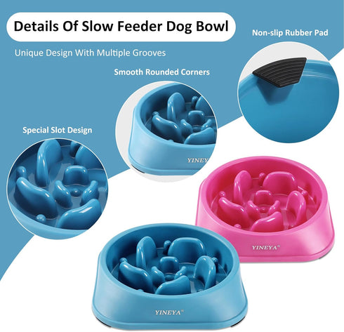 2Pcs Slow Feeder Dog Bowls Large Breed, Dog Slow Feeder Bowl, Dog Food Bowls Slow Feeder, Dog Bowl Slow Feeder, Dog Bowl That Slow Down Eating, Pu...